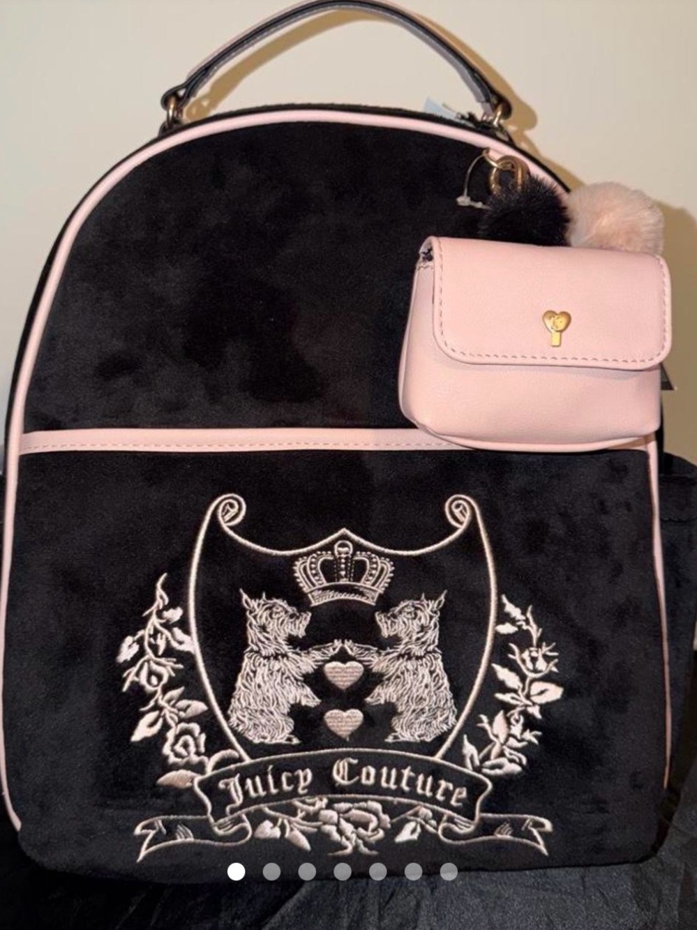 Juicy Couture Black & Pink Embroidered Backpack with Scottie Dogs NWT